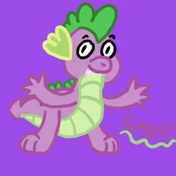 Size: 1000x1000 | Tagged: safe, artist:mintwhistle, derpibooru import, part of a set, spike, dragon, fangs, g4, image, looking at you, male, medibang paint, png, purple background, simple background, smiling, smiling at you, solo
