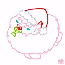 Size: 1000x1000 | Tagged: safe, artist:mixermike622, derpibooru import, oc, oc:fluffle puff, earth pony, original species, pony, christmas, female, fluffy, hat, holiday, image, jpeg, mare, mistletoe, mouth hold, running, santa hat, simple background, solo, white background