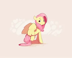 Size: 2000x1600 | Tagged: safe, artist:pascal571, derpibooru import, fluttershy, pegasus, pony, cream background, cute, image, jpeg, looking at you, looking back, looking back at you, missing cutie mark, partially open wings, shyabetes, simple background, sitting, smiling, smiling at you, solo, wings