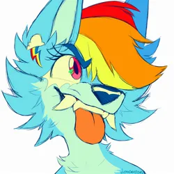 Size: 2000x2000 | Tagged: safe, artist:wutanimations, derpibooru import, rainbow dash, wolf, image, jpeg, smiling, solo, species swap, teeth, tongue out, wolfified