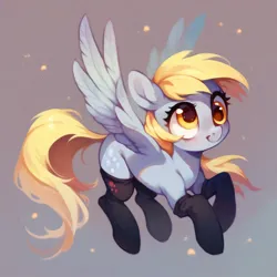 Size: 4096x4096 | Tagged: safe, ai content, derpibooru import, machine learning generated, prompter:pawels, stable diffusion, derpy hooves, pegasus, pony, black socks, clothes, derp, female, flying, g4, generator:pony diffusion v6 xl, generator:purplesmart.ai, gradient background, image, mare, png, socks, solo, spread wings, upscaled, wings