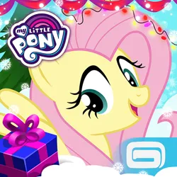 Size: 512x512 | Tagged: safe, derpibooru import, official, fluttershy, pegasus, pony, app icon, christmas, christmas decoration, christmas tree, decoration, female, g4, gameloft, gameloft logo, holiday, image, mare, my little pony logo, my little pony: magic princess, png, present, snow, snowflake, solo, tree, video game