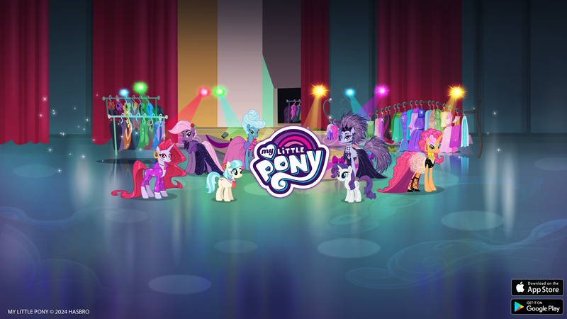 Size: 2560x1440 | Tagged: safe, derpibooru import, official, coco pommel, rarity, pony, female, g4, game screencap, gameloft, image, mare, my little pony logo, my little pony: magic princess, png, video game, youtube banner
