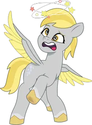 Size: 952x1284 | Tagged: safe, artist:prixy05, derpibooru import, derpy hooves, pegasus, pony, g5, my little pony: tell your tale, circling stars, dizzy, female, g4, g4 to g5, generation leap, image, mare, png, simple background, solo, spread wings, swirly eyes, transparent background, vector, wings