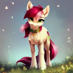 Size: 4096x4096 | Tagged: safe, ai content, derpibooru import, machine learning generated, prompter:doom9454, stable diffusion, roseluck, pony, collar, cute, fluffy, generator:purplesmart.ai, image, jpeg, looking at you, pet tag, pony pet, rosepet, standing