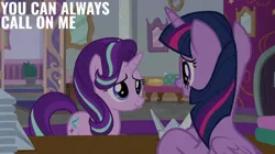 Size: 2000x1123 | Tagged: safe, derpibooru import, edit, edited screencap, editor:quoterific, screencap, starlight glimmer, twilight sparkle, a horse shoe-in, image, jpeg