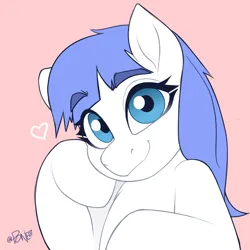 Size: 2704x2704 | Tagged: safe, artist:rivin177, derpibooru import, oc, oc:snow pup, pony, blue eyes, bust, heart, hoof on cheek, image, looking at you, patreon, patreon reward, png, portrait, smiling