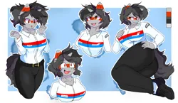 Size: 2660x1540 | Tagged: suggestive, artist:liliesfw, derpibooru import, oc, oc:loopy, unofficial characters only, anthro, unicorn, clothes, image, png, reference sheet, uniform