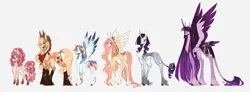 Size: 10758x3953 | Tagged: safe, artist:iheyyasyfox, derpibooru import, applejack, fluttershy, pinkie pie, rainbow dash, rarity, twilight sparkle, twilight sparkle (alicorn), alicorn, classical unicorn, earth pony, pegasus, pony, unicorn, absurd file size, absurd resolution, bandage, bandaged leg, bandaid, bandaid on nose, bandana, chest fluff, cloven hooves, coat markings, eye clipping through hair, eyebrows, eyebrows visible through hair, feathered fetlocks, female, floral head wreath, flower, food, goggles, goggles on head, height difference, hock fluff, hoof fluff, horn, image, leonine tail, long feather, long legs, mane six, mare, plaid, png, simple background, size comparison, size difference, socks (coat marking), spread wings, sprinkles, starry wings, tail, tail feathers, tall, unshorn fetlocks, white background, wings
