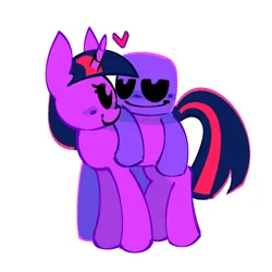 Size: 1020x1020 | Tagged: safe, artist:mihar34, derpibooru import, twilight sparkle, pony, unicorn, duo, five nights at freddy's, heart, hug, image, png, purple guy, simple background, smiling, unicorn twilight, white background