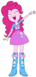 Size: 1178x2520 | Tagged: safe, derpibooru import, edit, edited screencap, editor:homersimpson1983, screencap, pinkie pie, human, equestria girls, boots, clothes, eyes closed, female, high heel boots, image, jacket, not a vector, png, shirt, shoes, skirt, solo, vest