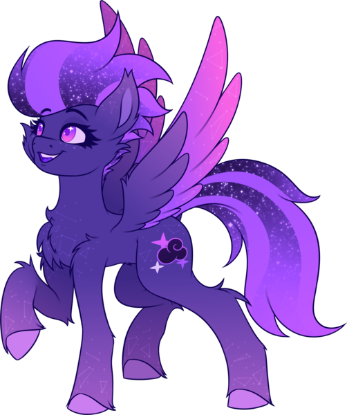 Size: 2676x3201 | Tagged: safe, alternate version, artist:shad0w-galaxy, derpibooru import, oc, oc:shadow galaxy, unofficial characters only, pegasus, pony, belly fluff, body markings, cheek fluff, chest fluff, constellation, ear fluff, ethereal mane, female, fluffy, high res, image, mare, open mouth, pegasus oc, png, raised hoof, shoulder fluff, simple background, smiling, solo, spread wings, starry eyes, starry mane, starry tail, tail, transparent background, unshorn fetlocks, wingding eyes, wings