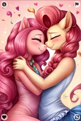 Size: 896x1345 | Tagged: safe, applejack, fluttershy, pinkie pie, rainbow dash, rarity, twilight sparkle, anthro, earth pony, human, pegasus, pony, equestria girls, female, flutterpie, gay, hearts and hooves day, humanized, image, intimate, jpeg, lesbian, lgbtq, love, male, mane six, shipping