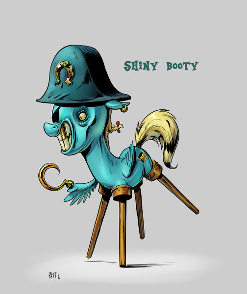 Size: 1720x2048 | Tagged: safe, artist:brdte, derpibooru import, oc, oc:shiny booty, unofficial characters only, pegasus, pony, amputee, eyepatch, grin, hat, hook hand, image, jpeg, peg leg, pirate, pirate hat, prosthetic leg, prosthetic limb, prosthetics, signature, smiling, solo