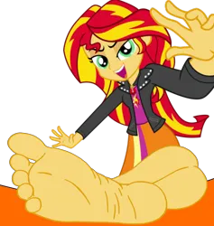 Size: 2000x2107 | Tagged: safe, artist:declucivemario2842, derpibooru import, sunset shimmer, human, equestria girls, barefoot, base, base used, clothes, feet, female, fetish, foot fetish, foot focus, g4, image, looking at you, open mouth, png, soles, toes