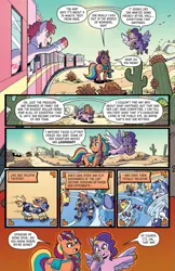 Size: 599x924 | Tagged: safe, derpibooru import, idw, pipp petals, sunny starscout, unnamed character, earth pony, pegasus, pony, g5, spoiler:comic, spoiler:g5comic, cactus, comic, desert, dialogue, image, phone, png, skates, tracy tailspin, train, train tracks