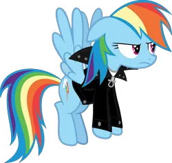Size: 1600x1513 | Tagged: safe, artist:iamaveryrealperson, derpibooru import, edit, vector edit, rainbow dash, pegasus, pony, 2021, annoyed, clothes, female, flying, frown, g4, image, jacket, leather, leather jacket, looking at someone, looking at something, mare, ms paint, png, simple background, solo, spread wings, transparent background, upset, vector, wings