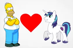 Size: 880x579 | Tagged: safe, derpibooru import, shining armor, cursed, cursed image, heart, homer simpson, image, png, shipping, shitposting, simple background, the simpsons, white background