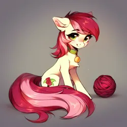 Size: 4096x4096 | Tagged: safe, ai content, derpibooru import, machine learning generated, prompter:doom9454, stable diffusion, roseluck, pony, behaving like a cat, collar, cute, fluffy, generator:purplesmart.ai, image, jpeg, pet tag, pony pet, rosepet, sitting, yarn, yarn ball