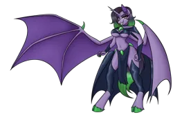 Size: 900x600 | Tagged: suggestive, artist:nivimonster, derpibooru import, oc, oc:nivi alien, alicorn, anthro, bat pony, bat pony alicorn, unguligrade anthro, bat wings, clothes, female, horn, image, png, side slit, simple background, solo, solo female, transparent background, wings