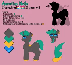 Size: 5500x5000 | Tagged: safe, artist:burninggryphon, derpibooru import, oc, oc:aurelius note, changeling, changeling oc, image, male, png, reference sheet, solo, tongue out