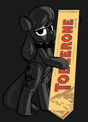 Size: 1780x2476 | Tagged: safe, alternate version, artist:belaboy, edit, editor:anonymous, octavia melody, earth pony, pony, /mlp/ latex requests, bipedal, bondage, bow, bowtie, dark, encasement, gray background, grayscale, hood, hoof hold, image, latex, latex suit, leaning, lidded eyes, monochrome, png, seams, shitposting, simple background, solo, thats a big bar, toblerone