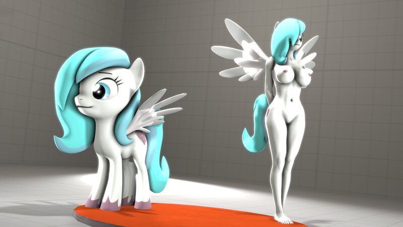 Size: 3840x2160 | Tagged: questionable, artist:kasjer19, derpibooru import, oc, oc:shine heart, unofficial characters only, anthro, pegasus, pony, 3d, anthro with ponies, breasts, feet, image, jpeg, nipples, nudity, pegasus oc, source filmmaker, wings
