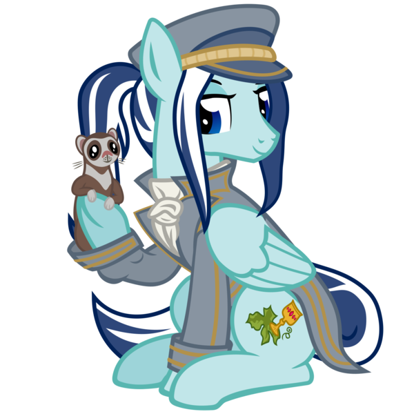 Size: 1501x1501 | Tagged: safe, artist:the smiling pony, derpibooru import, oc, oc:sosidge, oc:splendence, unofficial characters only, ferret, pegasus, pony, derpibooru community collaboration, .svg available, 2024 community collab, ascot, cap, clothes, coat, folded wings, g4, hat, image, male, png, sailor, simple background, sitting, smiling, transparent background, uniform, vector, wings