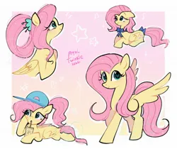 Size: 2048x1723 | Tagged: safe, artist:petaltwinkle, derpibooru import, fluttershy, pegasus, pony, alternate hairstyle, baseball cap, bow, cap, cute, drink, drinking, drinking straw, female, gradient background, hat, heart, heart eyes, image, jpeg, looking at you, lying down, mare, ponytail, prone, shyabetes, signature, smiling, smiling at you, solo, sploot, spread wings, tail, tail bow, wingding eyes, wings