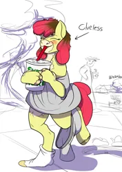 Size: 2480x3507 | Tagged: source needed, suggestive, artist:mcsplosion, apple bloom, bipedal, clueless, funny background event, human to pony, image, jpeg, mid-transformation, partial color, simple background, sketch, transformation, transgender transformation, white background