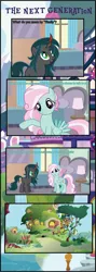 Size: 1661x4676 | Tagged: safe, artist:shootingstarsentry, derpibooru import, oc, oc:lilypad, oc:nightshade (digimonlover101), changepony, hybrid, pegasus, pony, comic:the next generation, female, fluttershy's cottage, image, interspecies offspring, mare, offspring, parent:doctor caballeron, parent:fluttershy, parent:king sombra, parent:queen chrysalis, parents:caballershy, parents:chrysombra, png