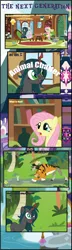Size: 1663x5776 | Tagged: safe, artist:shootingstarsentry, derpibooru import, angel bunny, chimera sisters, fluttershy, oc, oc:lilypad, oc:nightshade (digimonlover101), changepony, chimera, hybrid, pegasus, pony, comic:the next generation, female, image, interspecies offspring, mare, multiple heads, offspring, parent:fluttershy, parent:king sombra, parent:queen chrysalis, parents:caballershy, parents:chrysombra, png, three heads