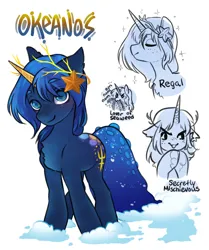 Size: 3432x4096 | Tagged: safe, artist:opalacorn, derpibooru import, oc, oc:okeanos, unofficial characters only, pony, starfish, unicorn, chest fluff, commission, hooves together, image, jpeg, looking at you, male, mouth hold, seaweed, simple background, solo, stallion, white background