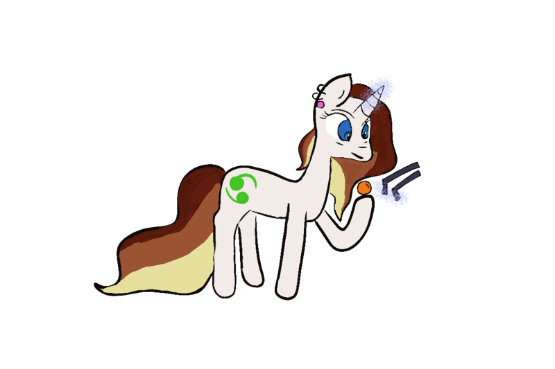 Size: 1200x800 | Tagged: safe, artist:chresureangel, derpibooru import, oc, oc:chaos bringer, ghost, pony, undead, unicorn, derpibooru community collaboration, 2024 community collab, ball, brown, dowsing rod, harmony, holding, hooves, hunting, image, magic, piercing, png, solo, standing, white, yellow