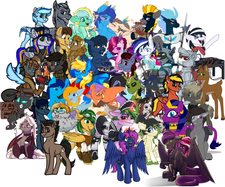 Size: 4290x3576 | Tagged: safe, artist:atin, derpibooru import, oc, oc:aliax smily, oc:always tired, oc:apu-l, oc:atin, oc:blaze (shadowbolt), oc:bronycars, oc:captain black lotus, oc:dima, oc:eagle fly, oc:echo, oc:feather paw, oc:giovanni, oc:glorious morning, oc:helmie, oc:hestern haste, oc:iron, oc:kato, oc:lalegende, oc:lunar trace, oc:moonbow dew, oc:oc:closed case, oc:saffron, oc:sithilis, oc:sphinx, oc:typhoon, oc:yuzkad grisj, unofficial characters only, alicorn, bat pony, changeling, deer, pegasus, pony, robot, robot pony, unicorn, zebra, derpibooru community collaboration, 2024 community collab, derpibooru exclusive, image, kinder bueno white, png