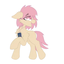 Size: 4096x4096 | Tagged: safe, artist:kotwitz, artist:vinyvitz, derpibooru import, oc, oc:voxovie, unofficial characters only, earth pony, derpibooru community collaboration, 2024 community collab, chest fluff, derpibooru exclusive, ear fluff, earbuds, eye clipping through hair, floppy ears, image, looking back, open mouth, pink eyes, pink hair, png, raised hoof, smiling, solo, standing, walkman