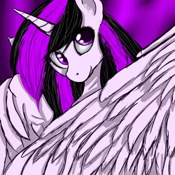 Size: 1280x1280 | Tagged: dead source, safe, artist:xrainbow-chocobox, oc, oc:emogak, oc:night flash, unofficial characters only, alicorn, pony, abstract background, female, image, mare, png, smiling, solo