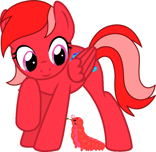 Size: 1453x1411 | Tagged: safe, alternate version, artist:aidanthedrawerboi10, derpibooru import, oc, oc:cerise blossom, oc:wiggles, unofficial characters only, caterpillar, pony, image, png, twig