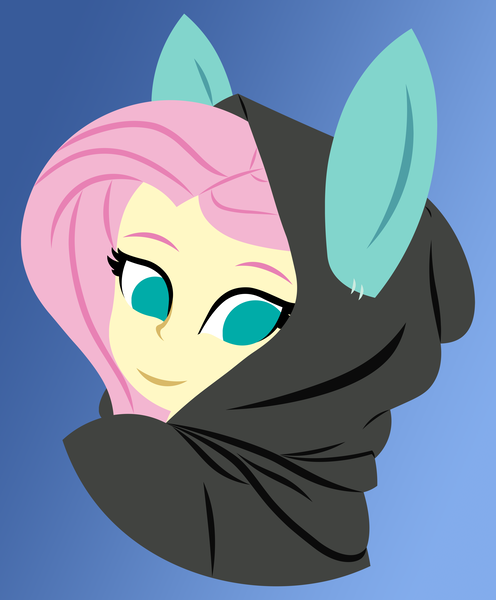 Size: 4776x5772 | Tagged: safe, artist:egor418, derpibooru import, fluttershy, human, equestria girls, absurd resolution, blue background, bunny ears, bunnyshy, clothes, costume, dangerous mission outfit, female, g4, goggles, gradient background, high res, hoodie, image, lineless, no pupils, png, simple background, smiling, solo
