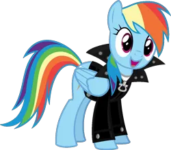 Size: 1024x895 | Tagged: safe, artist:iamaveryrealperson, derpibooru import, edit, vector edit, rainbow dash, pegasus, pony, 2021, clothes, female, folded wings, g4, happy, image, jacket, leather, leather jacket, looking at someone, looking at something, mare, ms paint, open mouth, png, simple background, smiling, solo, transparent background, vector, wings
