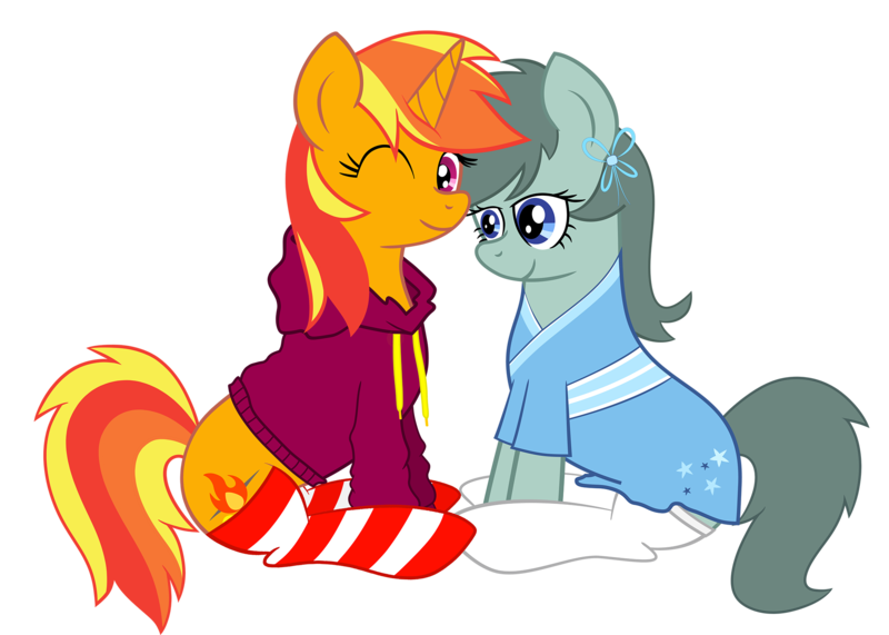 Size: 2100x1500 | Tagged: safe, artist:ch_stjt, artist:ricky_mckim, derpibooru import, oc, oc:ricky, oc:toto, earth pony, unicorn, derpibooru community collaboration, 2024 community collab, clothes, image, png, socks