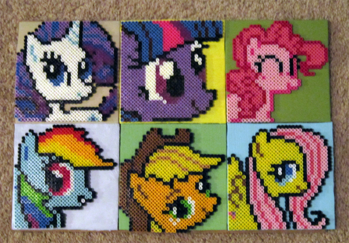 Size: 700x487 | Tagged: safe, artist:bluecanary, derpibooru import, applejack, fluttershy, pinkie pie, rainbow dash, rarity, twilight sparkle, earth pony, pegasus, pony, unicorn, bust, craft, female, image, jpeg, mane six, mare, perler beads, pixel art, portrait