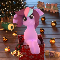 Size: 2160x2160 | Tagged: safe, artist:dcd, derpibooru import, oc, unofficial characters only, earth pony, pony, 3d, 3d model, adorable face, blender, blender cycles, blocks, christmas, christmas lights, christmas tree, chubby, chubby cheeks, clothes, cute, day, earth pony oc, female, floppy ears, happy, holiday, image, mare, mistletoe, moonlight, night, ornament, png, pony oc, present, ribbon, scarf, smiling, solo, solo female, solo focus, tree, wrapping paper