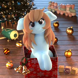 Size: 2160x2160 | Tagged: safe, artist:dcd, derpibooru import, oc, unofficial characters only, earth pony, pony, 3d, 3d model, adorable face, blender, blender cycles, blocks, christmas, christmas lights, christmas tree, chubby, chubby cheeks, clothes, cute, day, earth pony oc, female, floppy ears, happy, holiday, image, mare, mistletoe, moonlight, night, ornament, png, pony oc, present, ribbon, scarf, smiling, solo, solo female, tree, wrapping paper