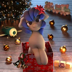 Size: 2160x2160 | Tagged: safe, artist:dcd, derpibooru import, oc, unofficial characters only, earth pony, pony, 3d, 3d model, adorable face, blender, blender cycles, blocks, christmas, christmas lights, christmas tree, chubby, chubby cheeks, clothes, cute, day, earth pony oc, floppy ears, happy, holiday, image, mistletoe, moonlight, night, ornament, png, pony oc, present, ribbon, scarf, smiling, tree, wrapping paper
