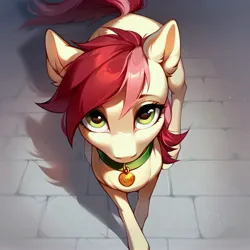 Size: 4096x4096 | Tagged: safe, ai content, derpibooru import, machine learning generated, prompter:doom9454, stable diffusion, roseluck, pony, collar, cute, generator:purplesmart.ai, image, jpeg, looking at you, pet tag, pony pet, rosepet, standing