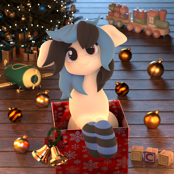 Size: 2160x2160 | Tagged: safe, artist:dcd, derpibooru import, oc, unofficial characters only, earth pony, pony, 3d, 3d model, adorable face, blender, blender cycles, blocks, christmas, christmas lights, christmas tree, chubby, chubby cheeks, clothes, cute, day, earth pony oc, female, floppy ears, happy, holiday, image, mare, mistletoe, moonlight, night, ornament, png, pony oc, present, ribbon, scarf, smiling, solo, solo female, solo focus, tree, wrapping paper