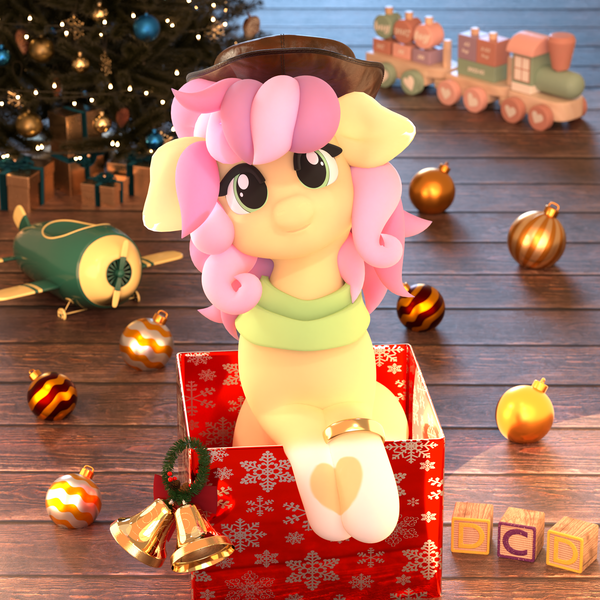 Size: 2160x2160 | Tagged: safe, artist:dcd, derpibooru import, oc, unofficial characters only, earth pony, pony, 3d, 3d model, adorable face, blender, blender cycles, blocks, christmas, christmas lights, christmas tree, chubby, chubby cheeks, clothes, cute, day, earth pony oc, female, floppy ears, happy, holiday, image, mare, mistletoe, moonlight, night, ornament, png, pony oc, present, ribbon, scarf, smiling, solo, solo female, solo focus, tree, wrapping paper