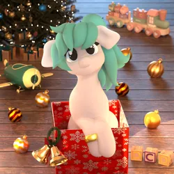 Size: 2160x2160 | Tagged: safe, artist:dcd, derpibooru import, oc, unofficial characters only, earth pony, pony, 3d, 3d model, adorable face, blender, blender cycles, blocks, christmas, christmas lights, christmas tree, chubby, chubby cheeks, clothes, cute, day, earth pony oc, female, floppy ears, happy, holiday, image, mare, mistletoe, moonlight, night, ornament, png, pony oc, present, ribbon, scarf, smiling, solo, solo female, solo focus, tree, wrapping paper