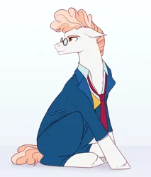 Size: 1688x1980 | Tagged: safe, artist:sparkling_light, derpibooru import, svengallop, earth pony, pony, clothes, glasses, gradient background, image, male, necktie, png, sitting, solo, stallion